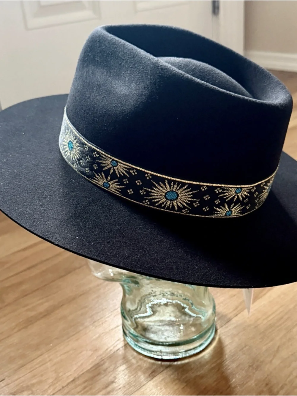 Lack of Color Phoenix Fedora Black Wool Brim Gold Celestial Band Boho Western